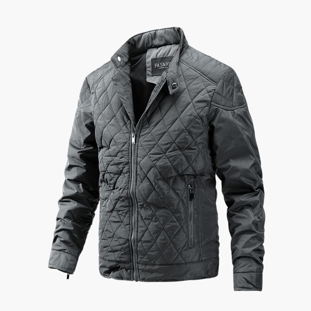Men's Quilted Puffer Jacket with Diamond Pattern and Stand Collar - Image 4