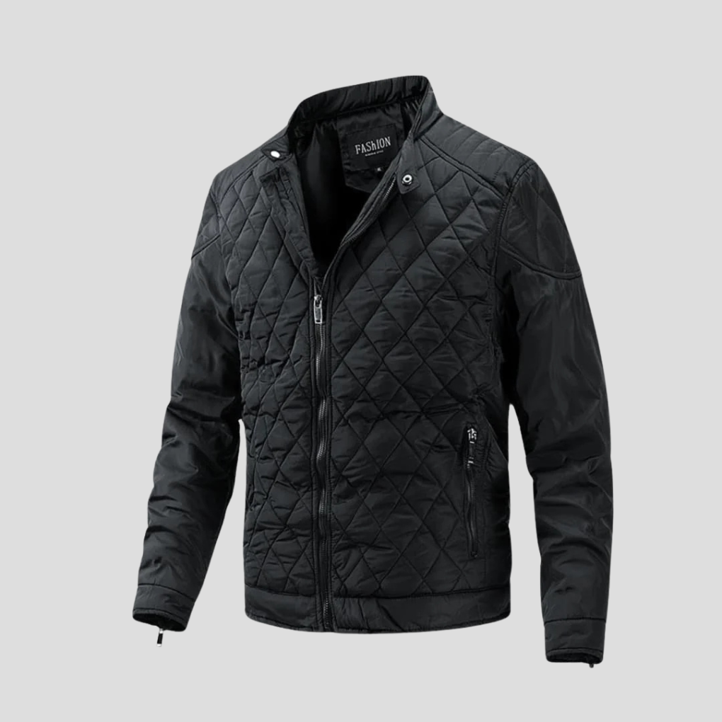 Men's Quilted Puffer Jacket with Diamond Stitching and Stand Collar - Image 1