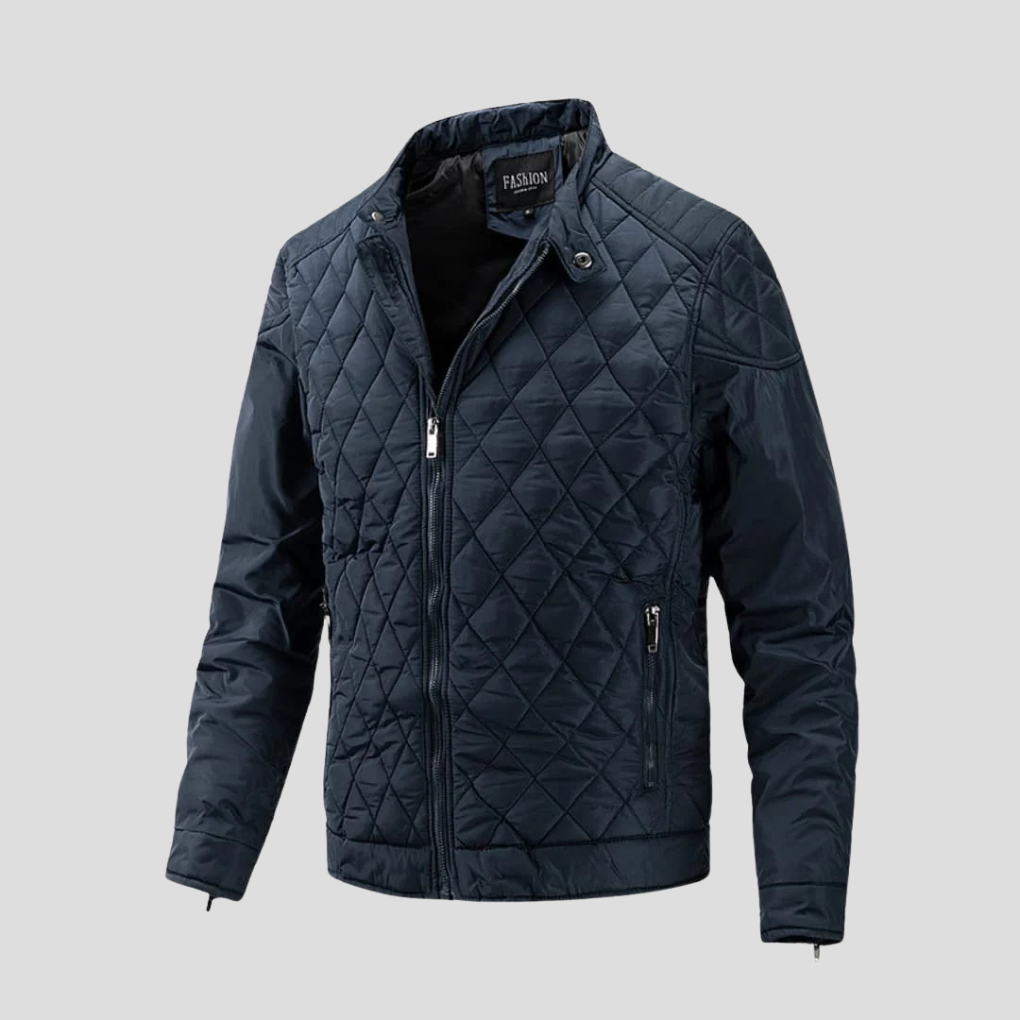 Men's Quilted Puffer Jacket with Diamond Stitching and Stand Collar - Image 2