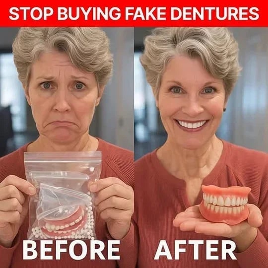 Men's Removable Dentures with Flexible Cushion Grip Storage Case and Realistic Upper Lower Arches - Image 4