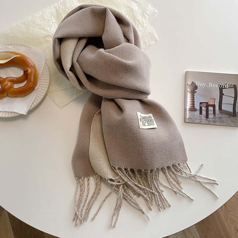 Men's Reversible Winter Scarf with Knit Fringe and Twisted Tassels - Image 12