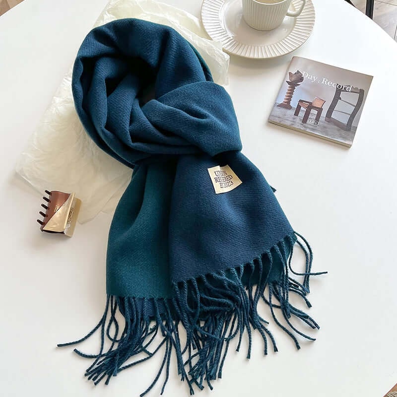 Men's Reversible Winter Scarf with Knit Fringe and Twisted Tassels - Image 15