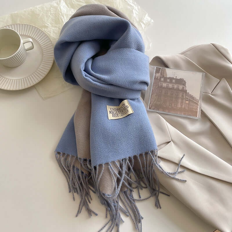 Men's Reversible Winter Scarf with Knit Fringe and Twisted Tassels - Image 16