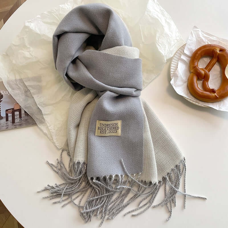Men's Reversible Winter Scarf with Knit Fringe and Twisted Tassels - Image 2
