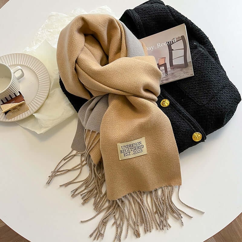 Men's Reversible Winter Scarf with Knit Fringe and Twisted Tassels - Image 3