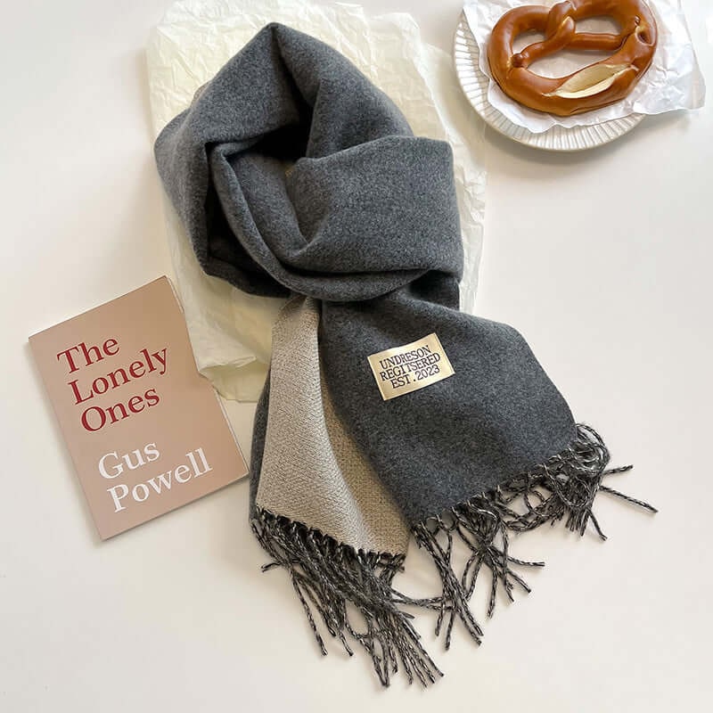 Men's Reversible Winter Scarf with Knit Fringe and Twisted Tassels - Image 5