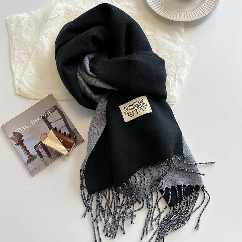 Men's Reversible Winter Scarf with Knit Fringe and Twisted Tassels - Image 8
