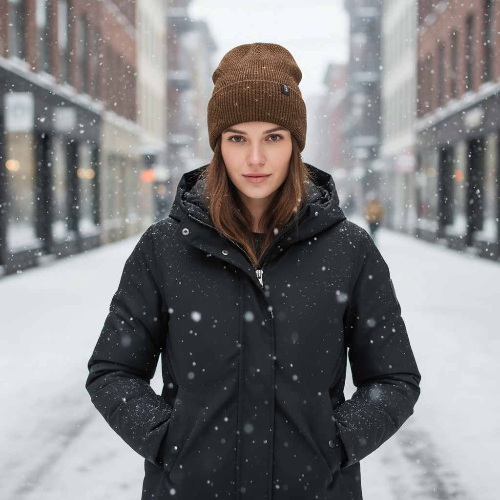 Men's Ribbed Knit Beanie Hat with Folded Cuff and Slouchy Crown Winter - Image 1