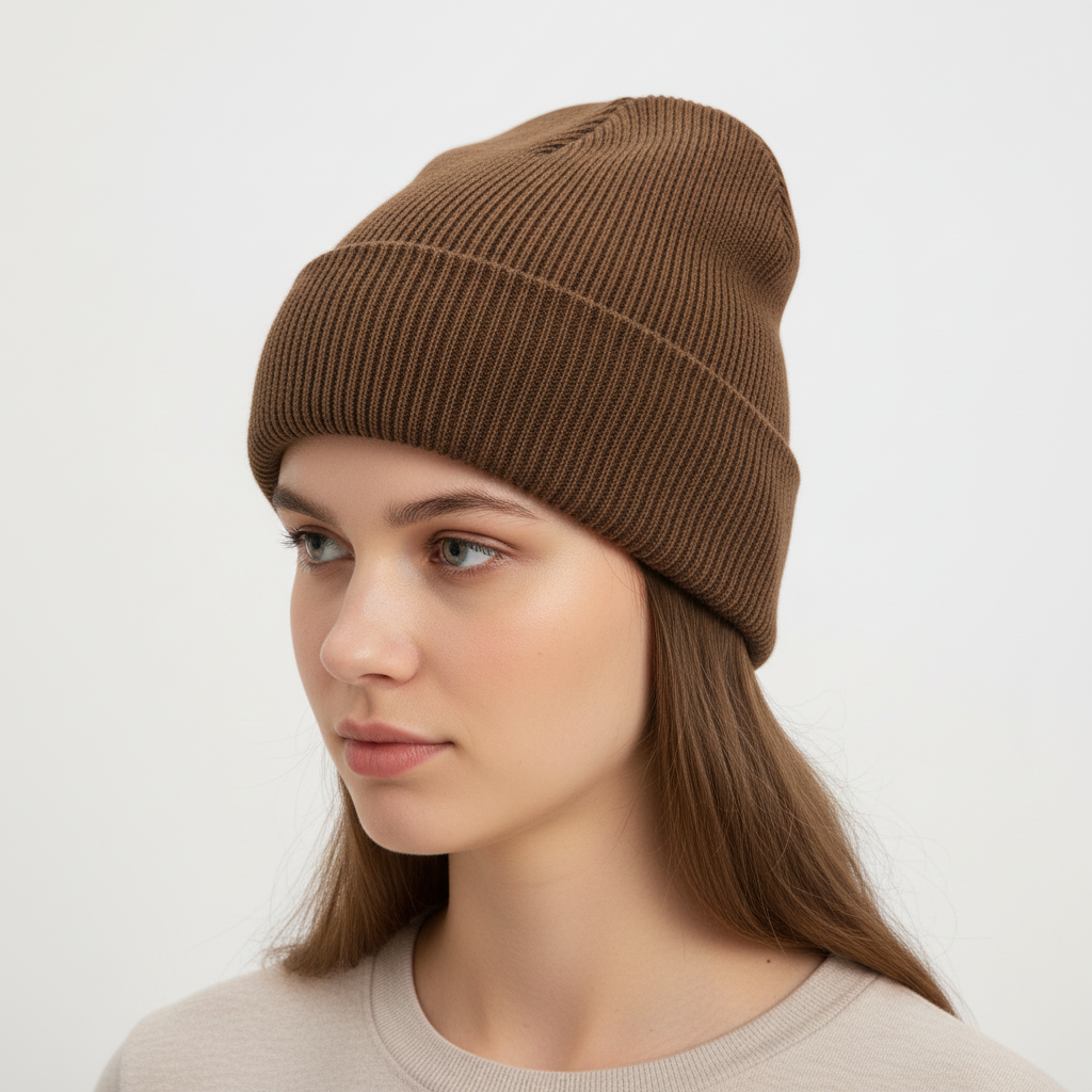 Men's Ribbed Knit Beanie Hat with Folded Cuff and Slouchy Crown Winter - Image 2