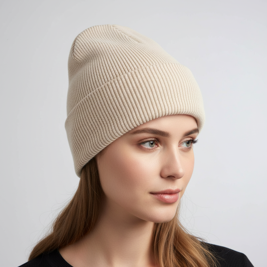 Men's Ribbed Knit Beanie Hat with Folded Cuff and Slouchy Crown Winter - Image 5
