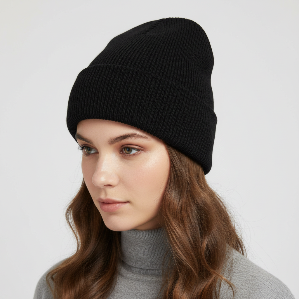 Men's Ribbed Knit Beanie Hat with Folded Cuff and Slouchy Crown Winter - Image 6