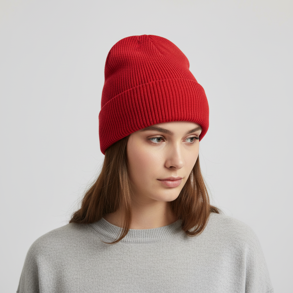 Men's Ribbed Knit Beanie Hat with Folded Cuff and Slouchy Crown Winter - Image 8