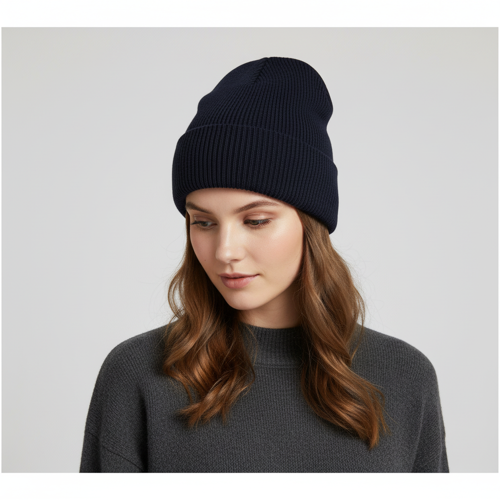 Men's Ribbed Knit Beanie Hat with Folded Cuff and Slouchy Crown Winter - Image 9
