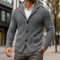 Men's Ribbed Knit Cardigan with Shoulder Patches and Patch Pockets - Image 1
