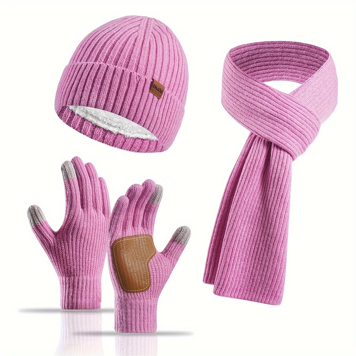Men's Ribbed Knit Winter Scarf Gloves Set with Fleece Lined Beanie and Touchscreen Compatible Fingertips - Image 11