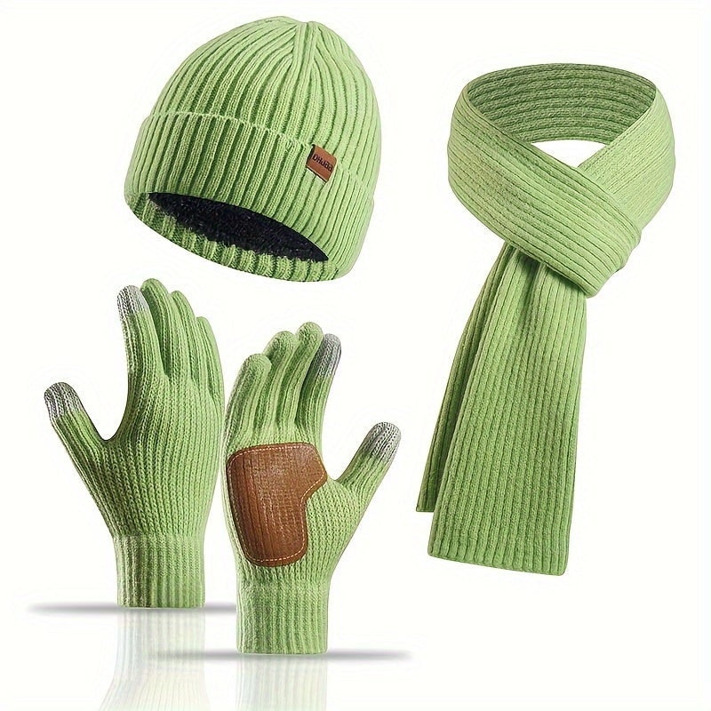 Men's Ribbed Knit Winter Scarf Gloves Set with Fleece Lined Beanie and Touchscreen Compatible Fingertips - Image 12