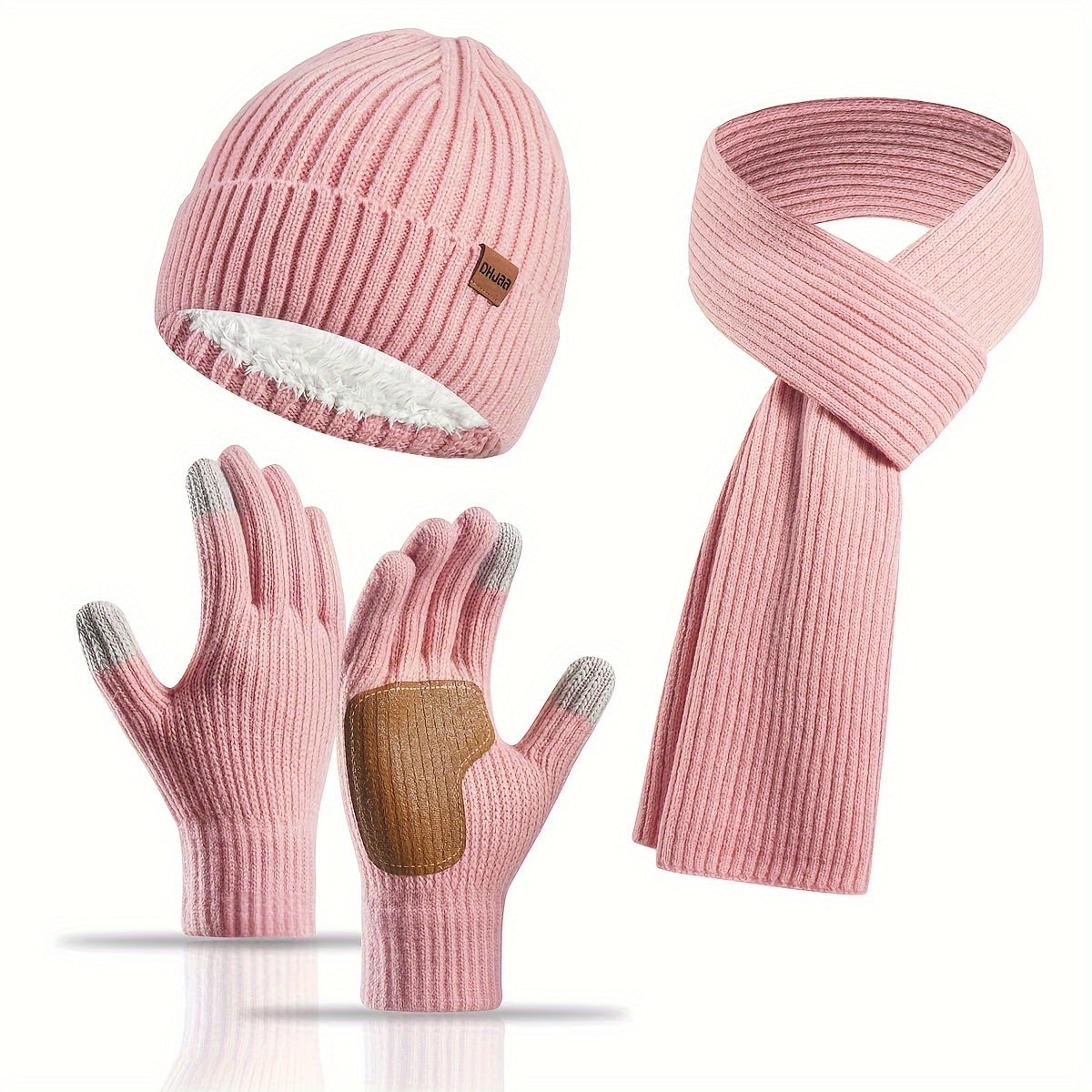 Men's Ribbed Knit Winter Scarf Gloves Set with Fleece Lined Beanie and Touchscreen Compatible Fingertips - Image 13