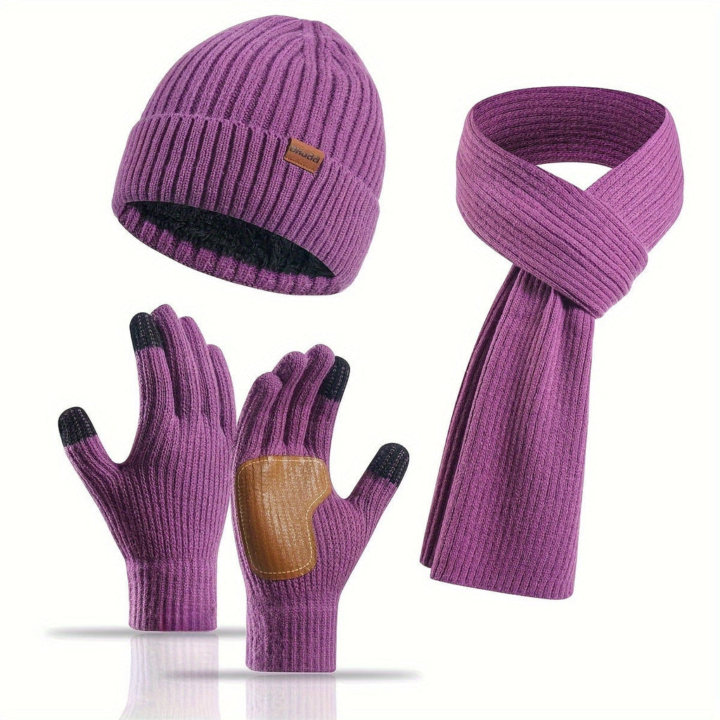 Men's Ribbed Knit Winter Scarf Gloves Set with Fleece Lined Beanie and Touchscreen Compatible Fingertips - Image 14