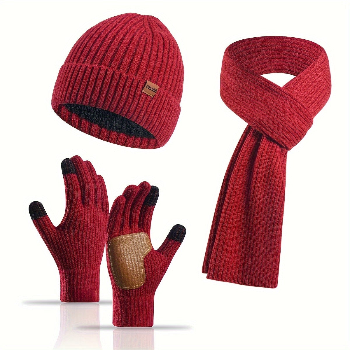 Men's Ribbed Knit Winter Scarf Gloves Set with Fleece Lined Beanie and Touchscreen Compatible Fingertips - Image 15