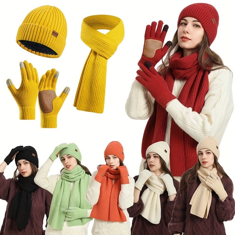 Men's Ribbed Knit Winter Scarf Gloves Set with Fleece Lined Beanie and Touchscreen Compatible Fingertips - Image 2
