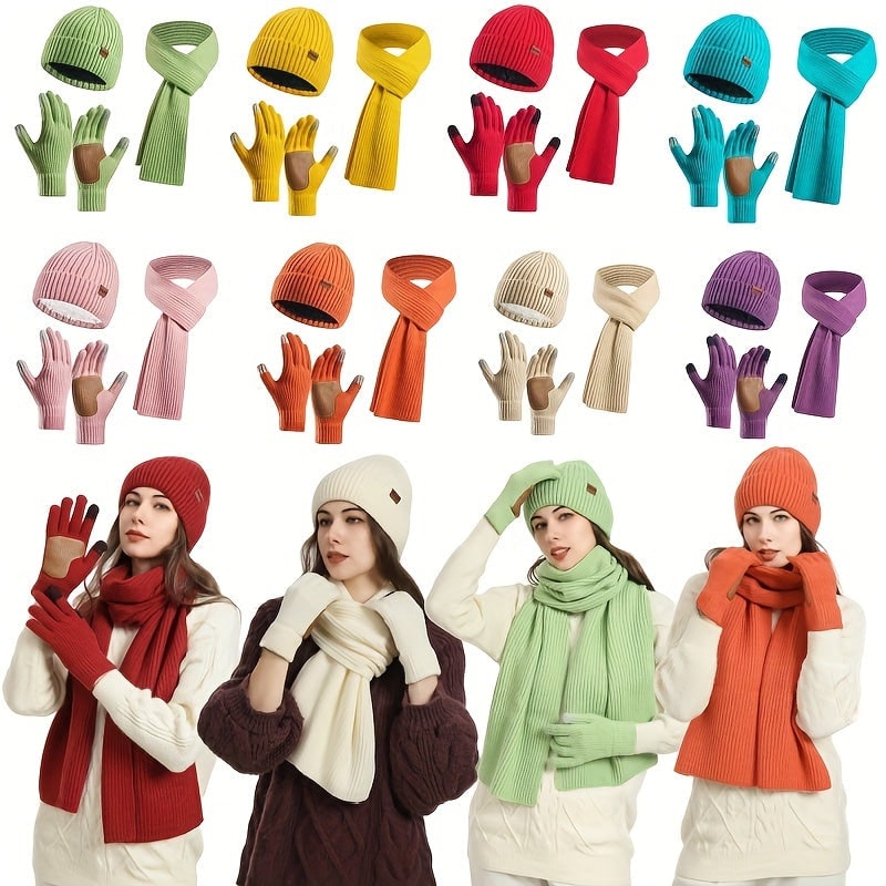 Men's Ribbed Knit Winter Scarf Gloves Set with Fleece Lined Beanie and Touchscreen Compatible Fingertips - Image 3
