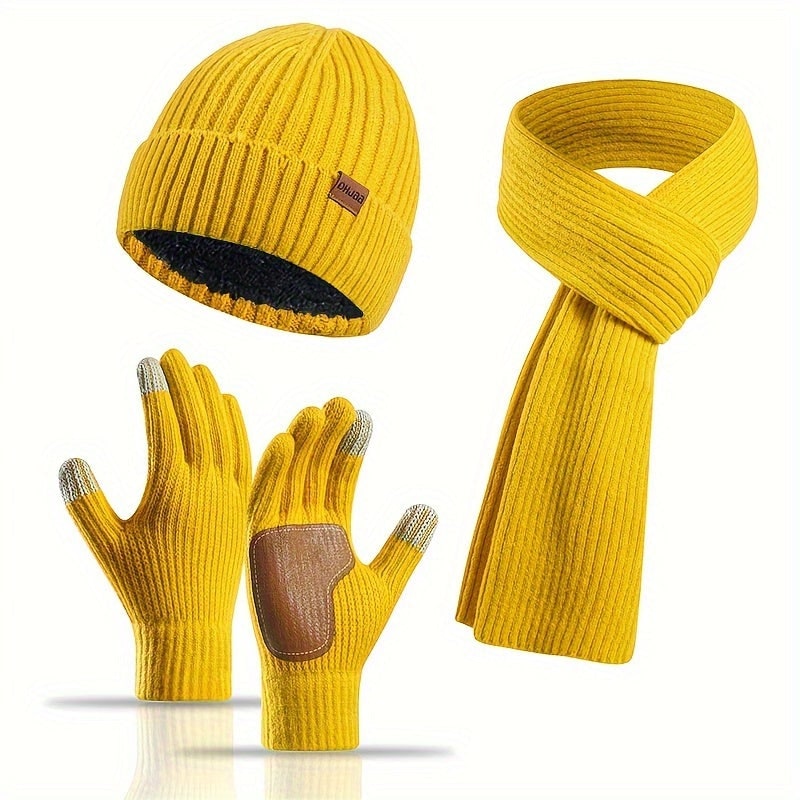 Men's Ribbed Knit Winter Scarf Gloves Set with Fleece Lined Beanie and Touchscreen Compatible Fingertips - Image 4