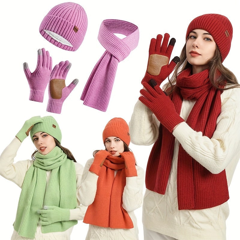 Men's Ribbed Knit Winter Scarf Gloves Set with Fleece Lined Beanie and Touchscreen Compatible Fingertips - Image 5