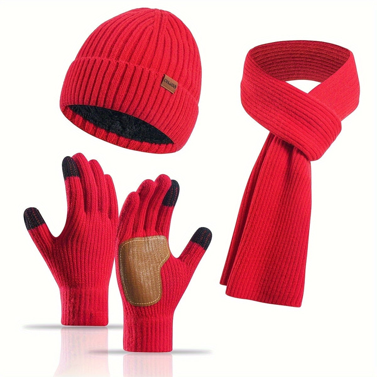 Men's Ribbed Knit Winter Scarf Gloves Set with Fleece Lined Beanie and Touchscreen Compatible Fingertips - Image 6