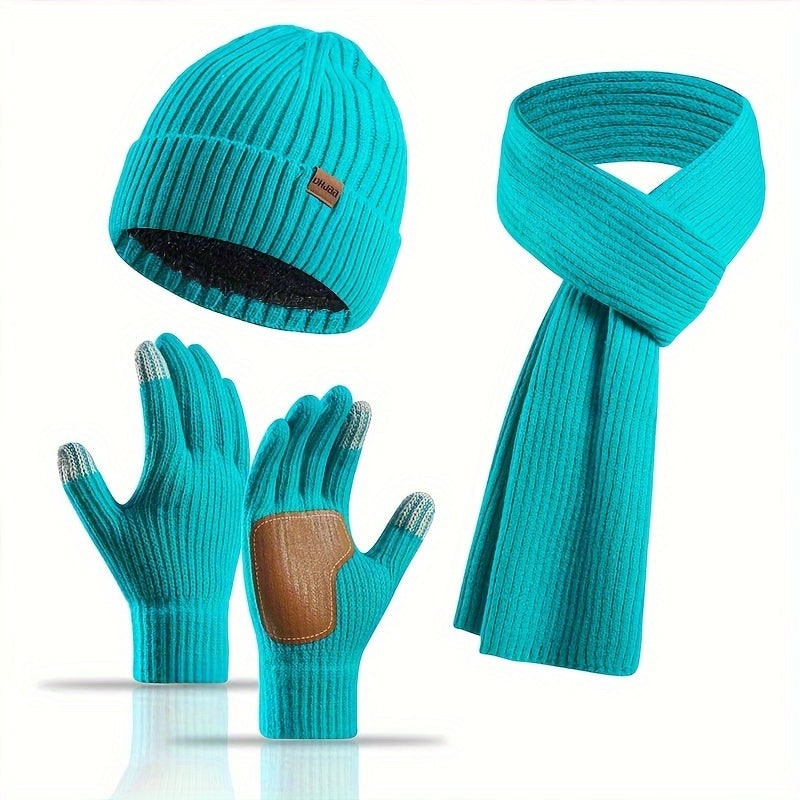 Men's Ribbed Knit Winter Scarf Gloves Set with Fleece Lined Beanie and Touchscreen Compatible Fingertips - Image 8