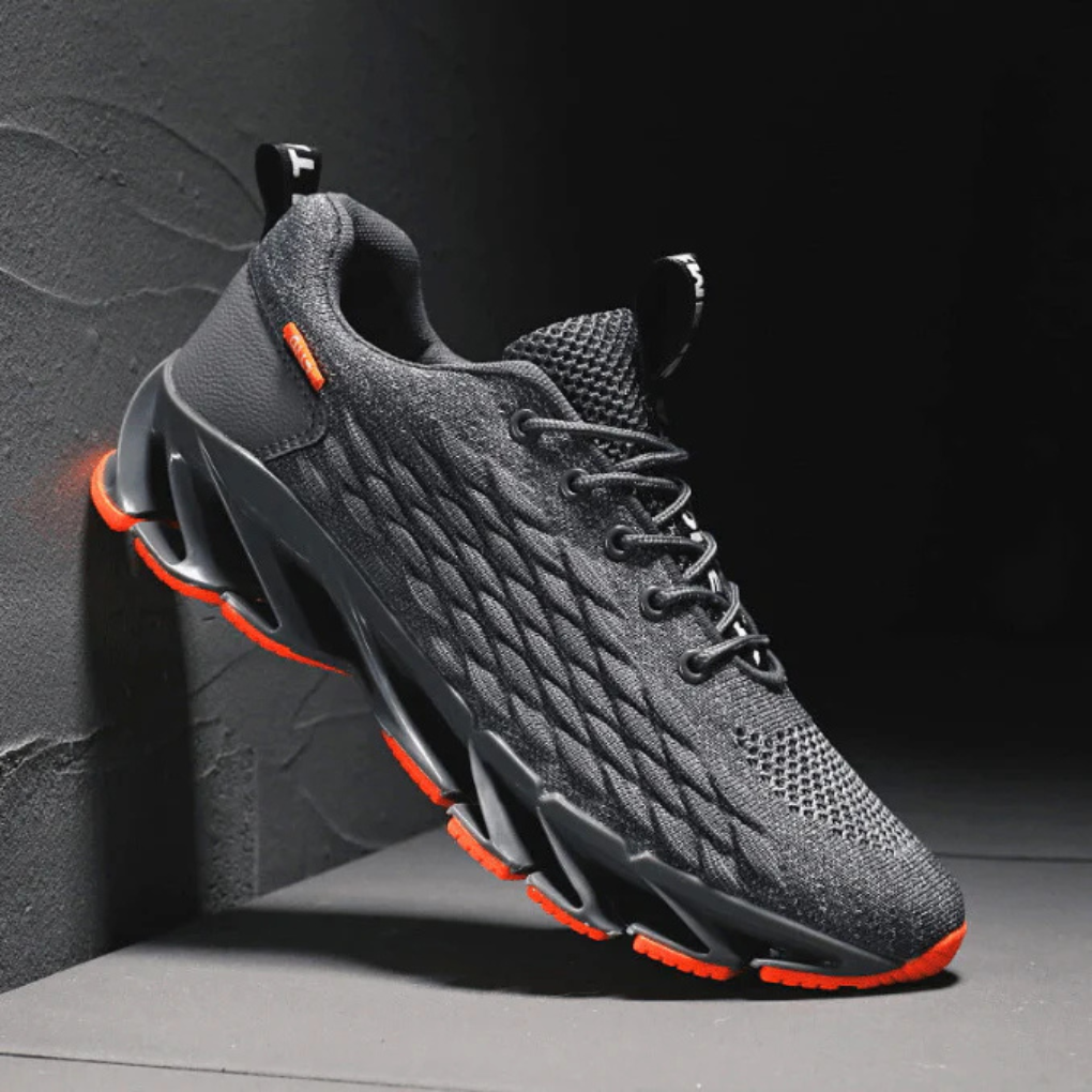 Men's Running Shoes with Knit Upper Lace-Up Closure and Grip Sole - Image 1