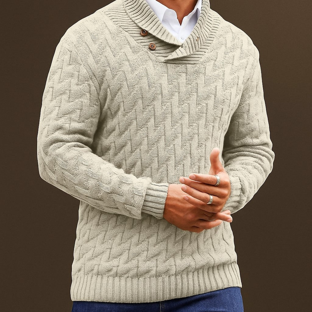 Men's Shawl Collar Sweater with Button Detail and Textured Knit Pullover - Image 5