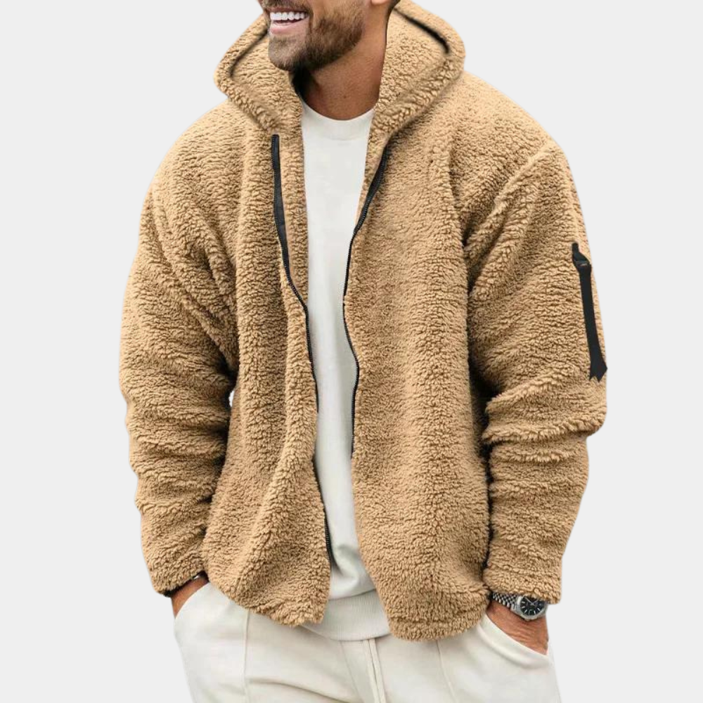Men's Sherpa Fleece Jacket Full Zip Hooded with Utility Pockets - Image 1