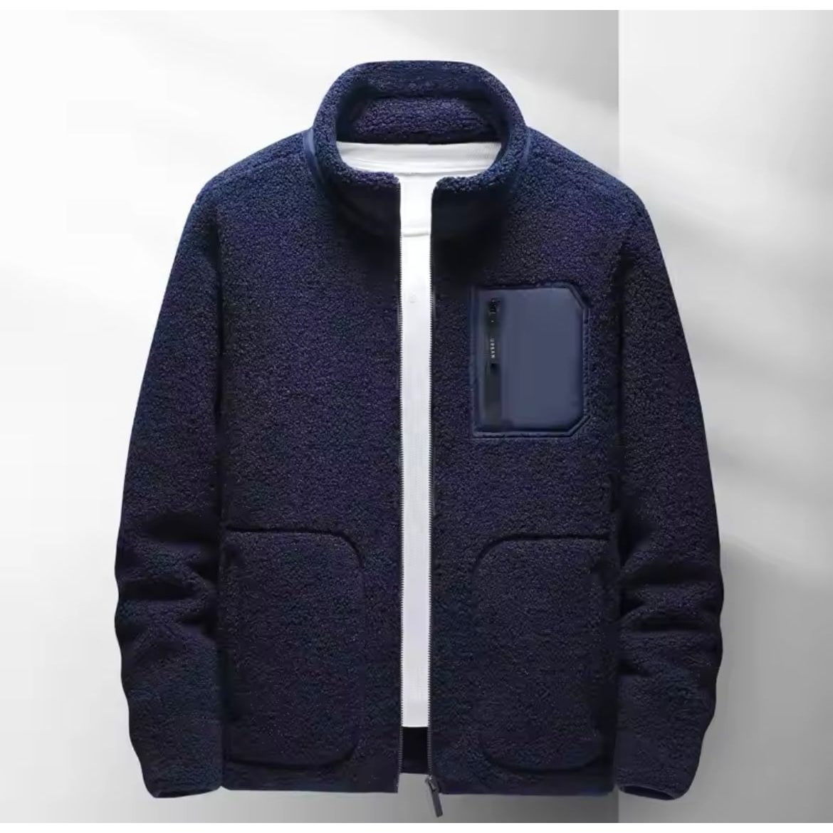 Men's Sherpa Fleece Jacket with Full Zip and Chest Pocket - Image 2