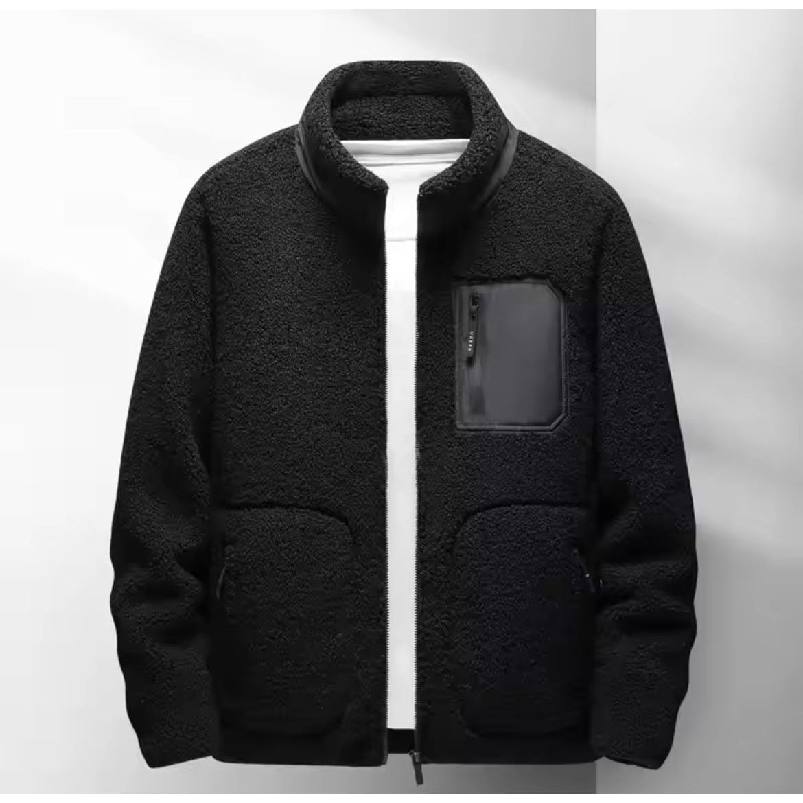Men's Sherpa Fleece Jacket with Full Zip and Chest Pocket - Image 3