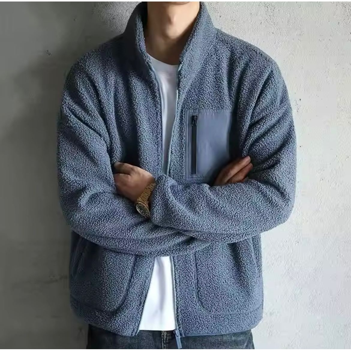 Men's Sherpa Fleece Jacket with Full Zip and Chest Pocket - Image 7
