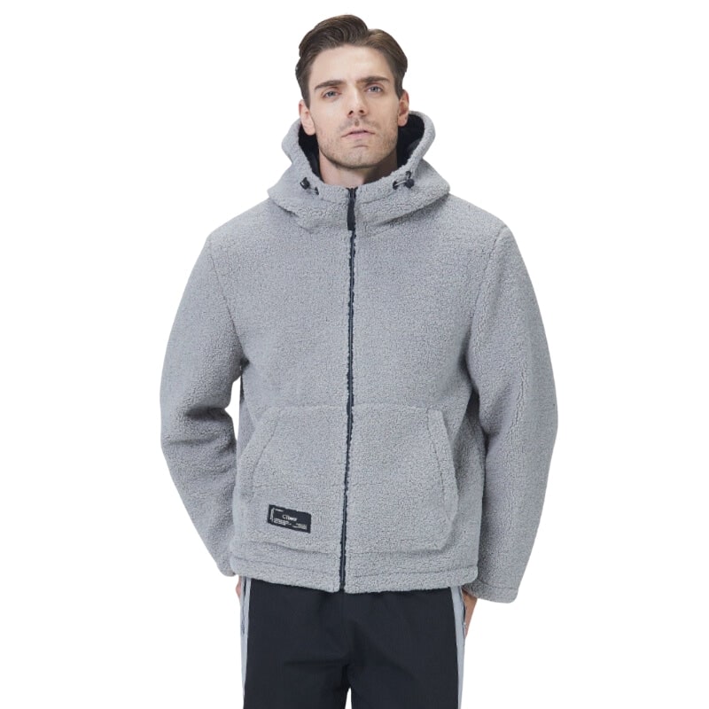 Men's Sherpa Fleece Zip-Up Hoodie Jacket with Adjustable Hood and Kangaroo Pockets - Image 1
