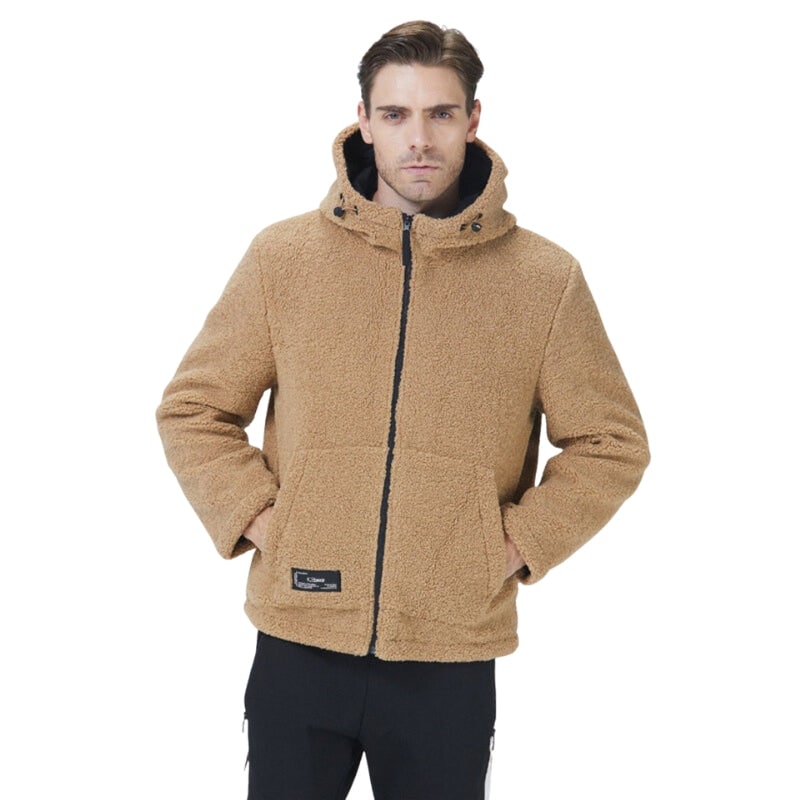 Men's Sherpa Fleece Zip-Up Hoodie Jacket with Adjustable Hood and Kangaroo Pockets - Image 2