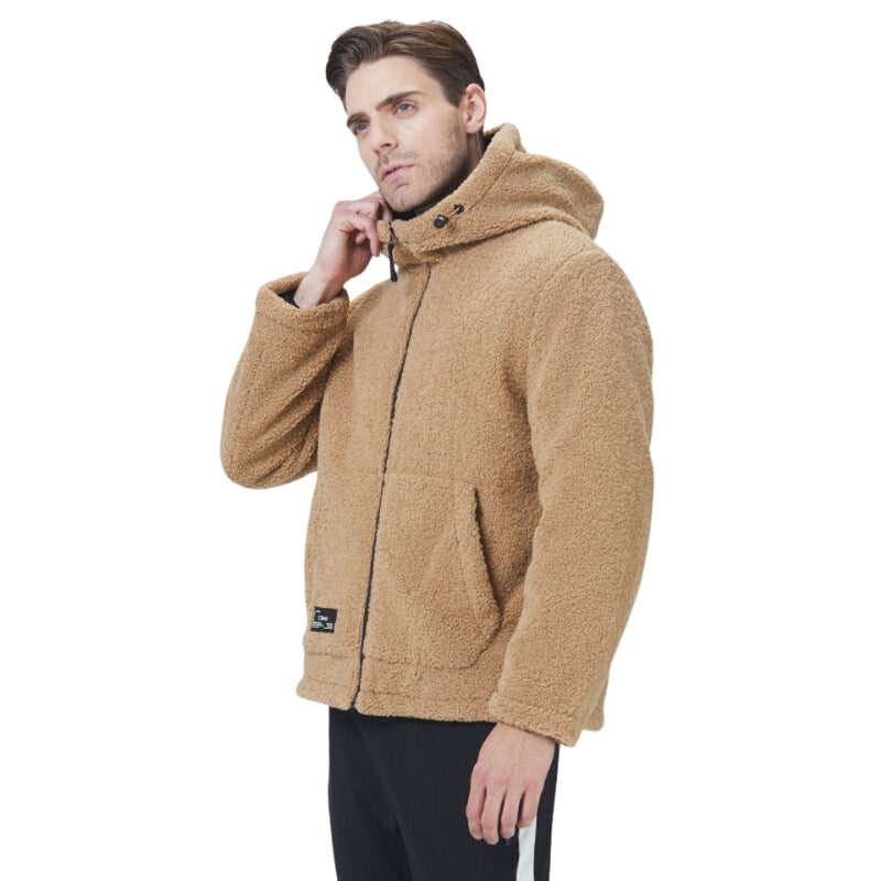 Men's Sherpa Fleece Zip-Up Hoodie Jacket with Adjustable Hood and Kangaroo Pockets - Image 3