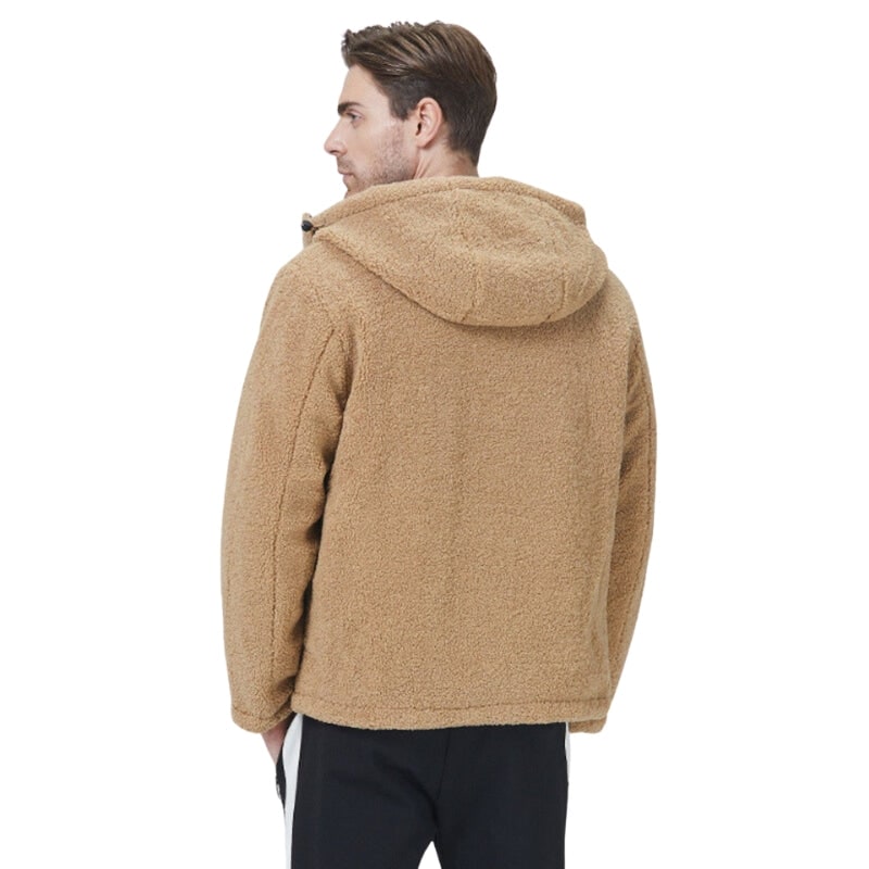 Men's Sherpa Fleece Zip-Up Hoodie Jacket with Adjustable Hood and Kangaroo Pockets - Image 4