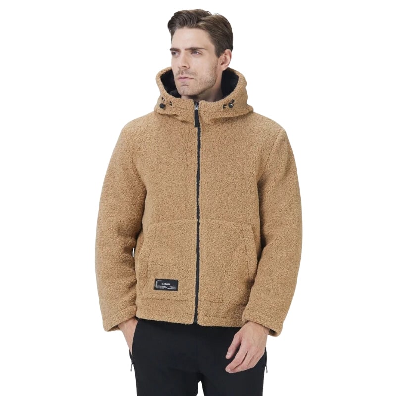 Men's Sherpa Fleece Zip-Up Hoodie Jacket with Adjustable Hood and Kangaroo Pockets - Image 5