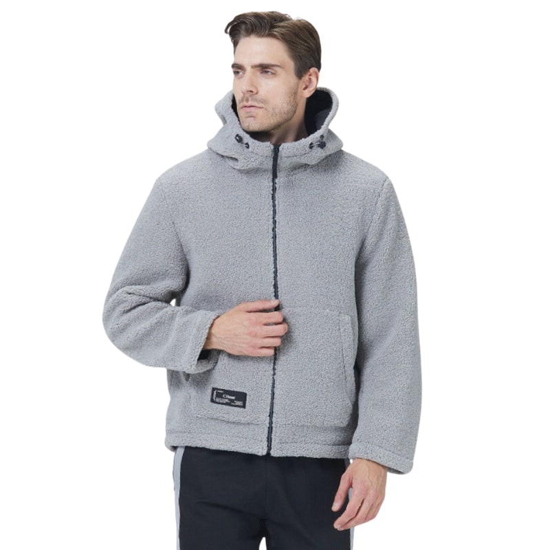 Men's Sherpa Fleece Zip-Up Hoodie Jacket with Adjustable Hood and Kangaroo Pockets - Image 6