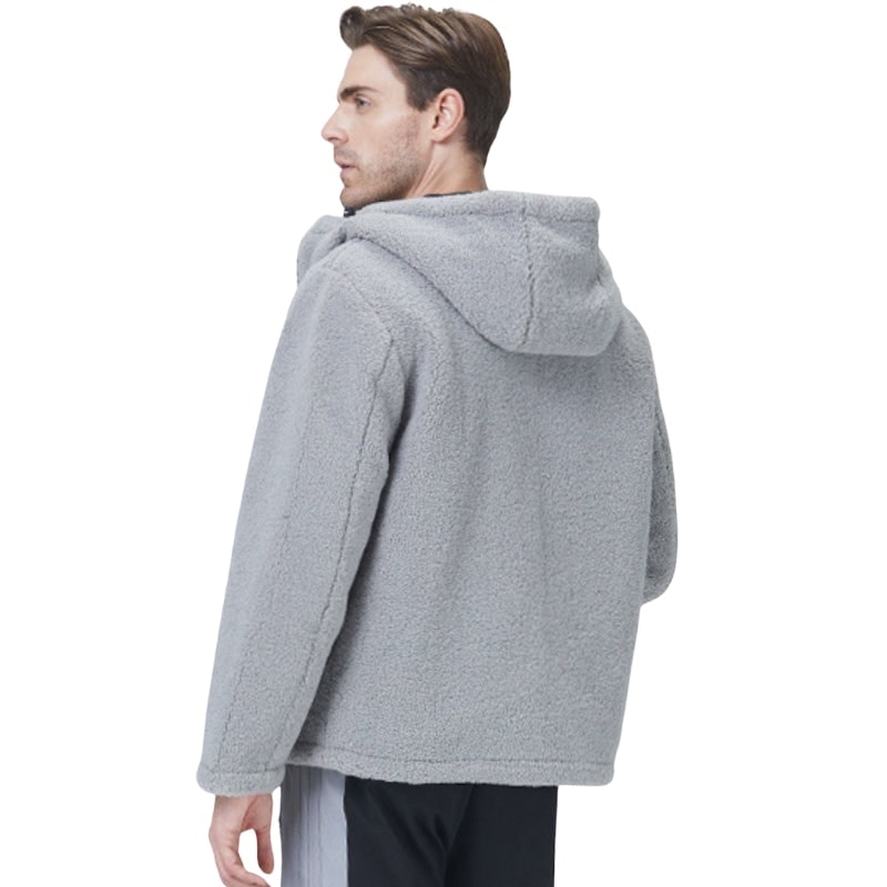 Men's Sherpa Fleece Zip-Up Hoodie Jacket with Adjustable Hood and Kangaroo Pockets - Image 7