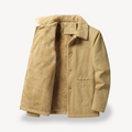 Men's Sherpa Lined Canvas Jacket with Button Front and Fold Collar - Image 2