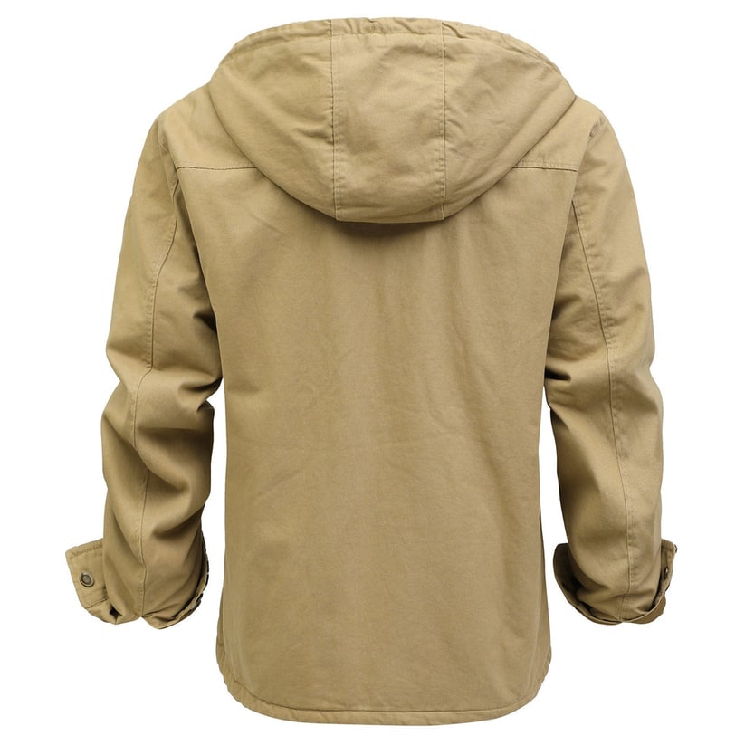 Men's Sherpa Lined Canvas Jacket with Hooded Fleece and Snap Closure - Image 10