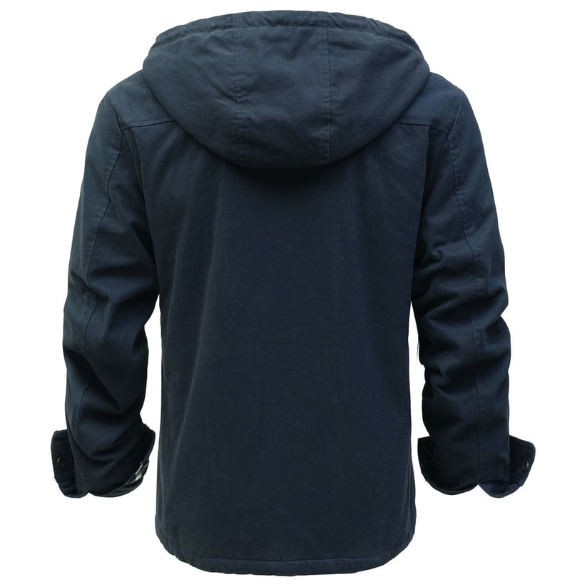 Men's Sherpa Lined Canvas Jacket with Hooded Fleece and Snap Closure - Image 11