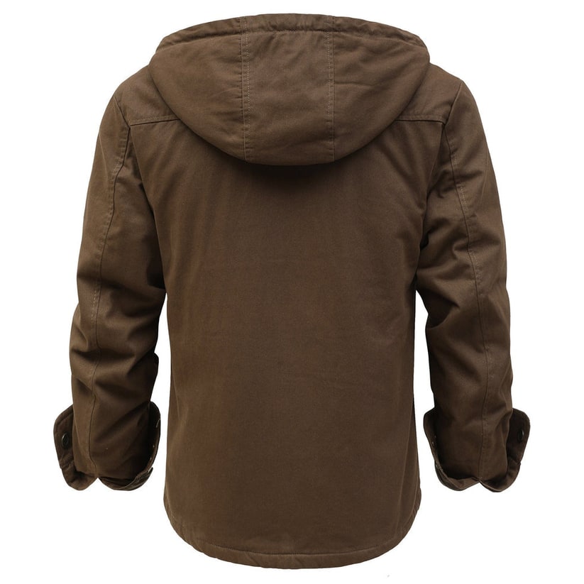 Men's Sherpa Lined Canvas Jacket with Hooded Fleece and Snap Closure - Image 12