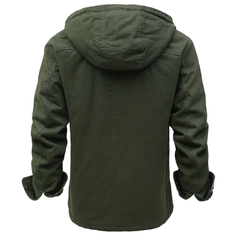 Men's Sherpa Lined Canvas Jacket with Hooded Fleece and Snap Closure - Image 13