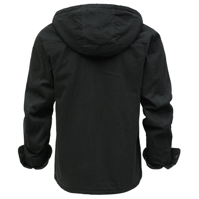 Men's Sherpa Lined Canvas Jacket with Hooded Fleece and Snap Closure - Image 8