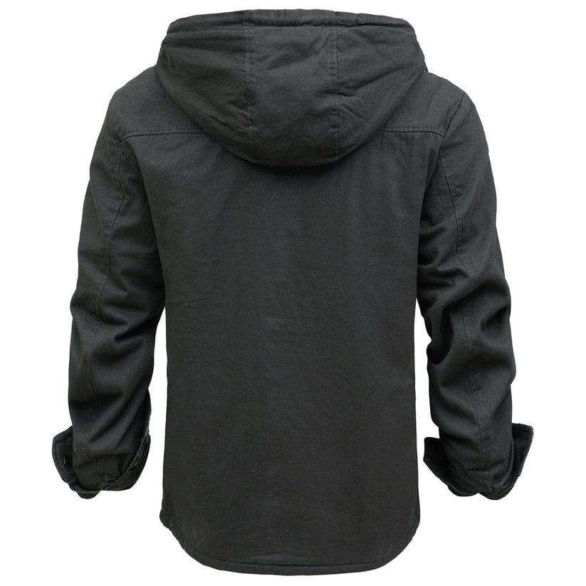Men's Sherpa Lined Canvas Jacket with Hooded Fleece and Snap Closure - Image 9