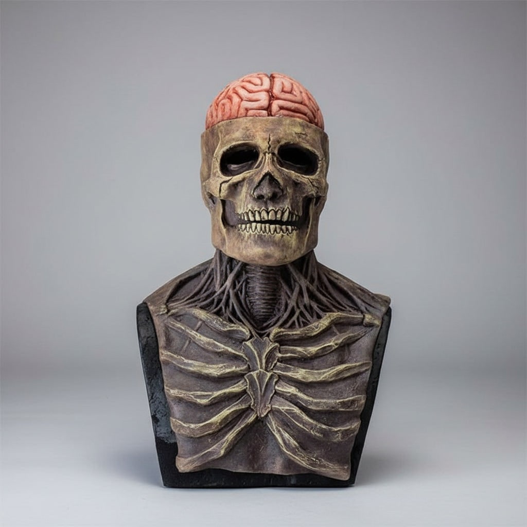 Men's Skull Mask with Integrated Chest Bib and Skeletal Details for Halloween Costumes - Image 1